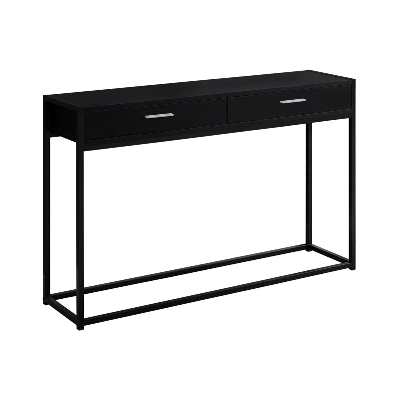 Table d'appoint en stratifié noir pour le salon - pieds en métal, console à 2 tiroirs en stratifié, espace de rangement