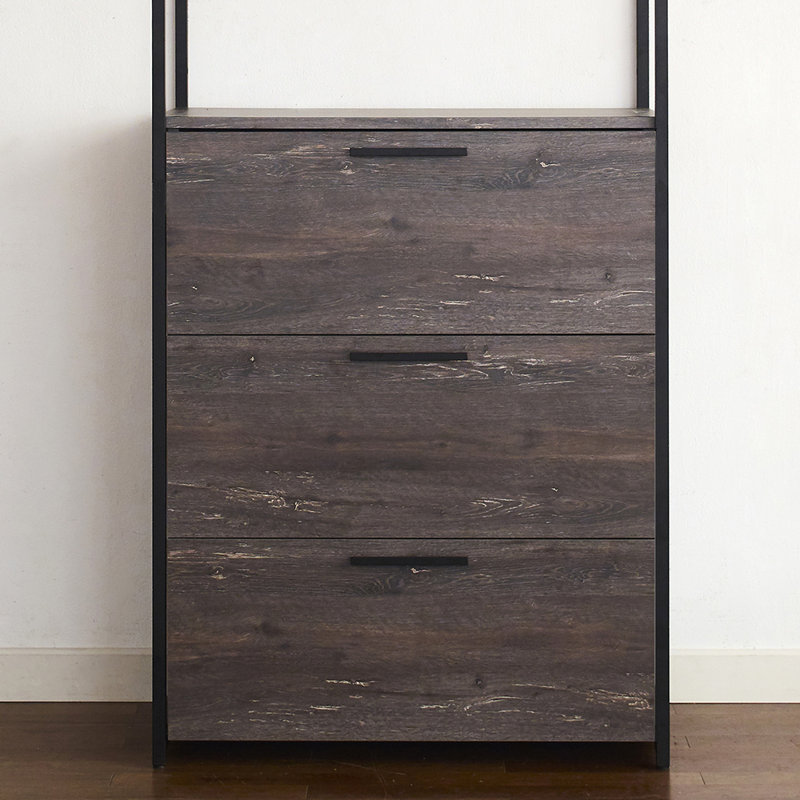 Walk-in en bois Monica avec trois tiroirs et une tablette en gris rustique