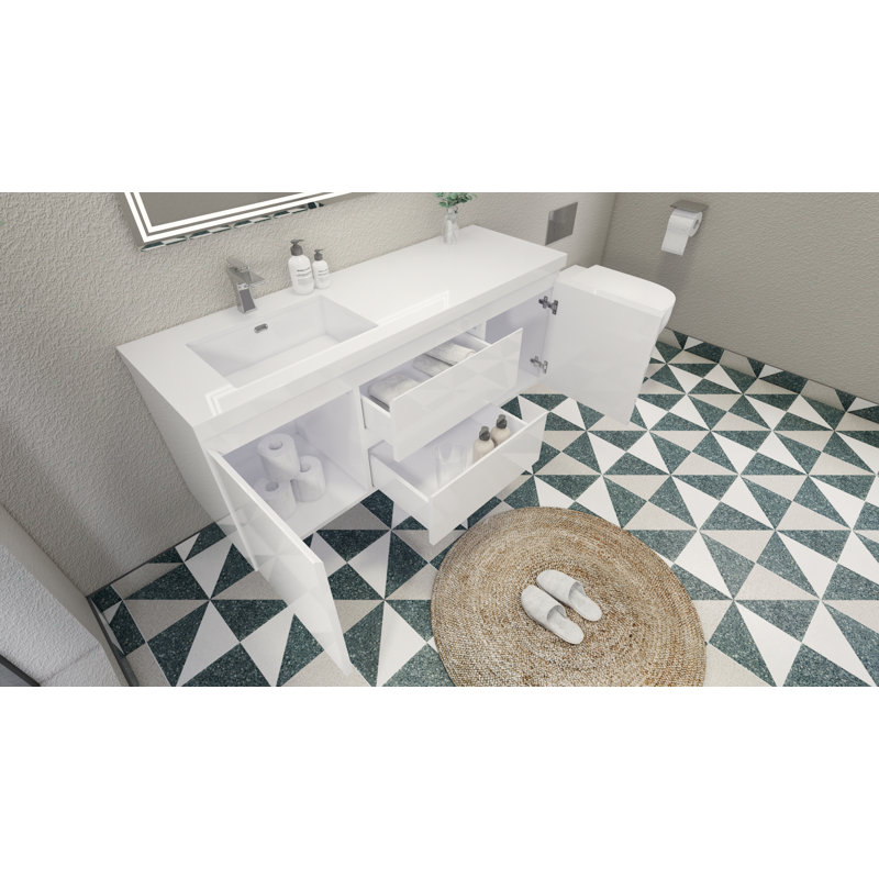 Single Bathroom Vanity with Acrylic Top, Hight Gloss White