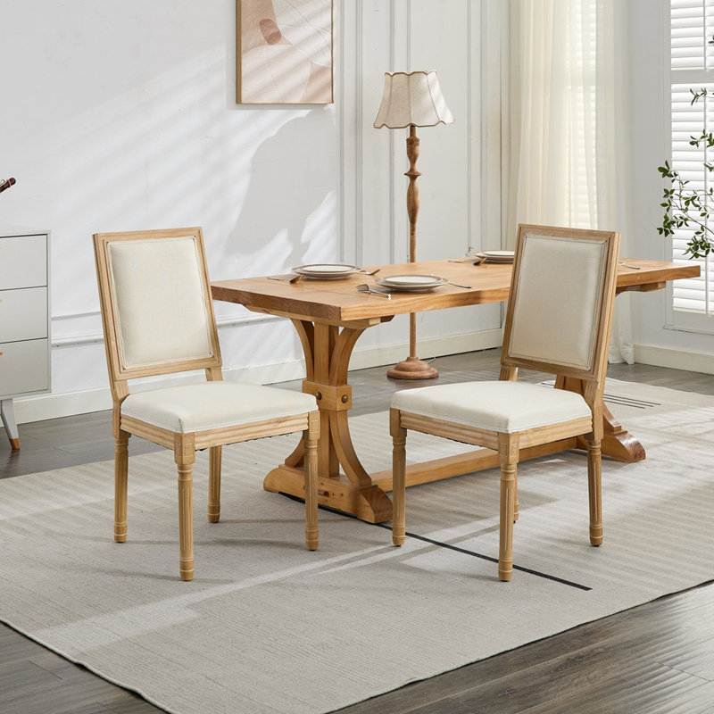 Ensemble de 2 chaises de salle à manger de style français avec dossier carré et cadre en bois massif sculpté de style français