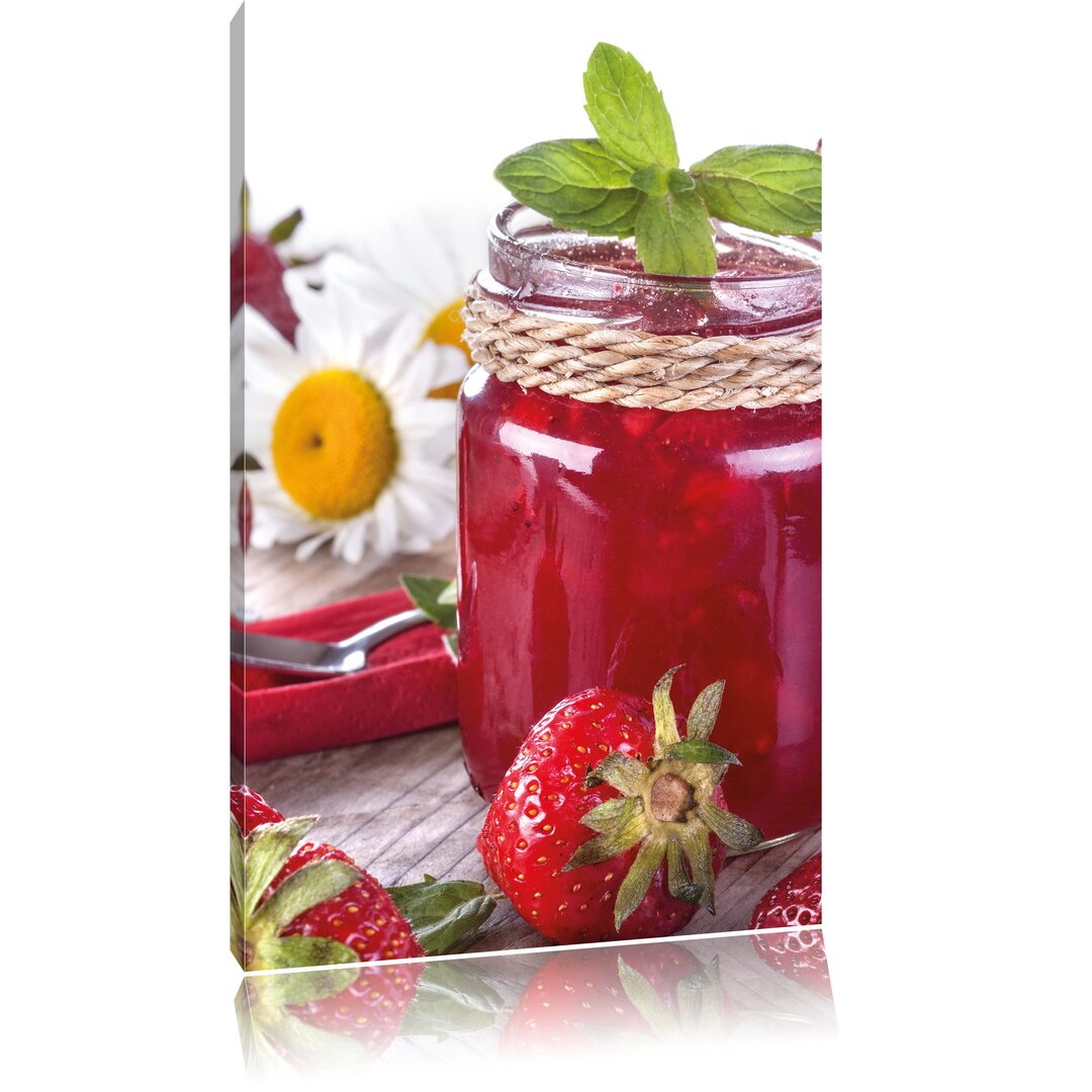 Leinwandbild Glas mit Erdbeeren, Fotodruck