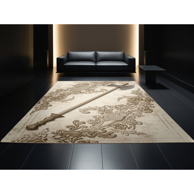 Tapis oriental doux et moelleux en hallebarde classique beige Durfee