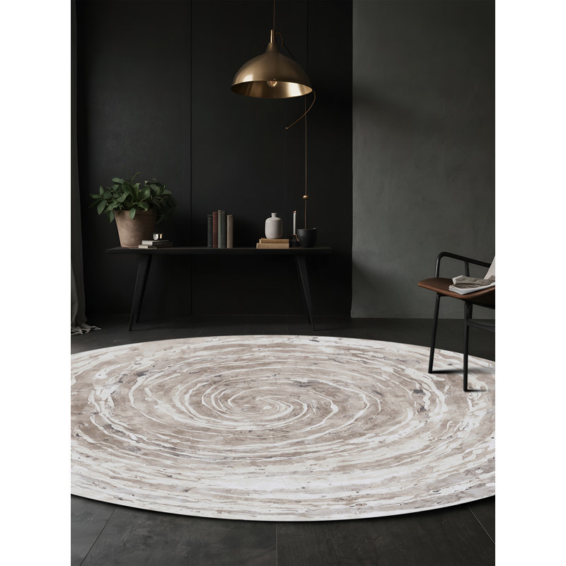 Machine Washable Gray Area Rug, Round 4'