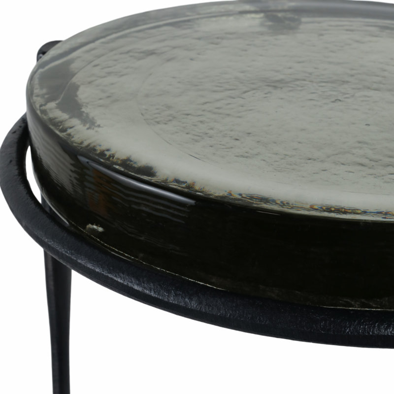Everly Quinn 2-Pieces Adonia Gunmetal Recycled Glass Accent Table, Silver