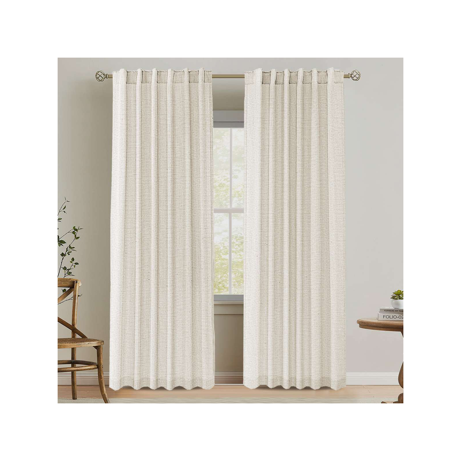 Linen Curtains for Living Room 2 Panels Back Tab Loop Pocket Textured Light Filtering Semi Sheer Rustic Farmhouse Boho Curtain for Bedroom