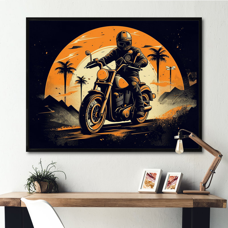 «Moto Roaring Down The Boulevard I», reproduction d'art mural moto, H 30 po x l 40 po, Cadre flottant noir