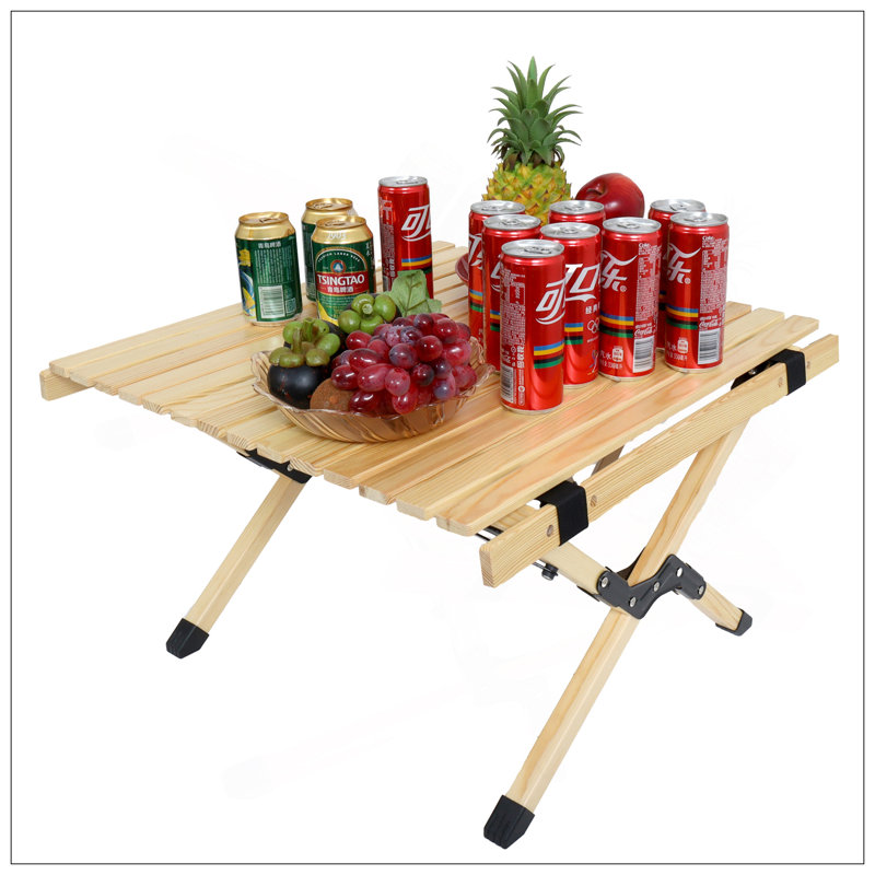 Table de pique-nique portable pliable d'extérieur - Table de camping en bois de hêtre naturel avec cadre en X