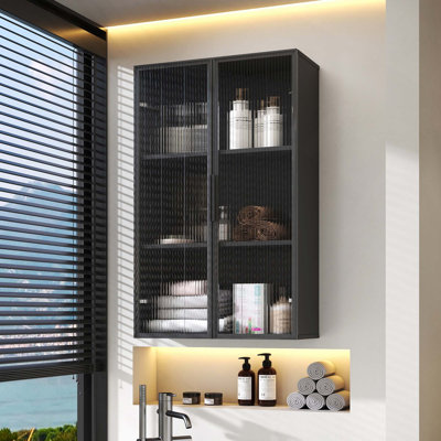 Wall Mounted Bathroom Kitchen Storage Cabinet With Glass Door For Efficient Space Saving And Multifunctional Organizing