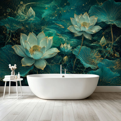 Peel and Stick Wallpaper Wall Mural Abstract seamless hand drawn chrysanthemums flowers leaves Wall Art Self Adhesive and Removable