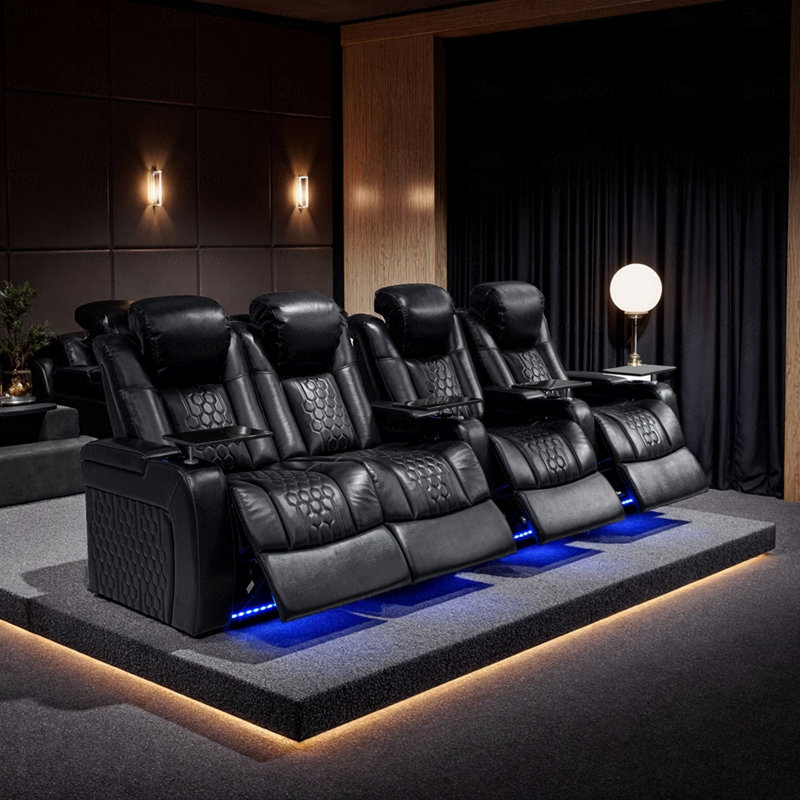 124.4"With Power Recliner Function 4 PC Made Withtop-Grain Nappa,Fully Adjustable Relaxation,Smart Charging,Dynamic RGB With LED Light Lighting