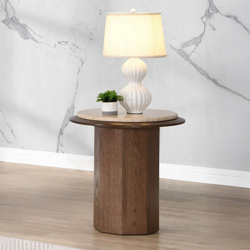 Table d'appoint en noyer et plateau, style contemporain, placage de chêne, 56 x 56 x 61 cm, charge maximale 18 kg. Finition plaquée, largeur 56 cm, profondeur 61 cm, hauteur 61 cm.