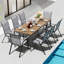 Chaises de patio empilables toutes saisons, tissu textilène durable avec accoudoirs, structure en métal robuste, chaises de salle à manger d'extérieur à séchage rapide ergonomiques pour la cour et la piscine (gris, 8 pièces)-126637972-109080129