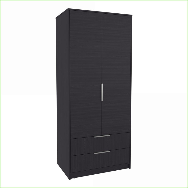 Commodes et amp; Armoires-penderie, armoire moderne à 2 portes avec 2 tiroirs, tringle et amp; Tablettes | Noir | Panneau de fibres à densité moyenne