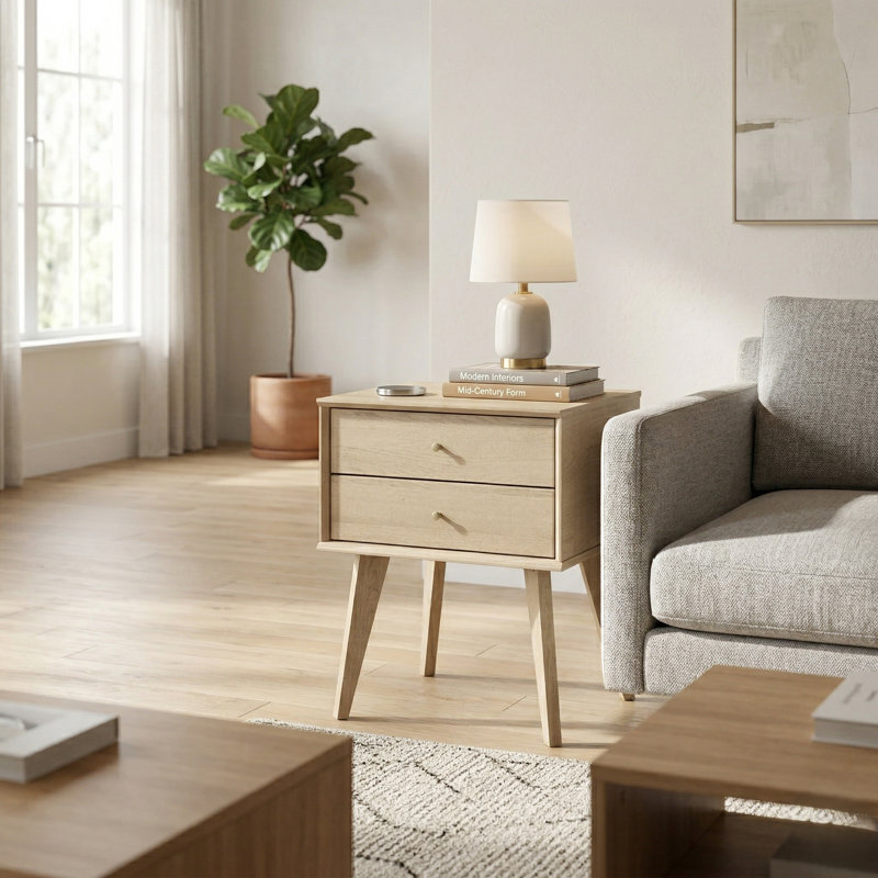 Table de chevet 2 tiroirs Branquinha, Chêne d'Oslo, Individuel