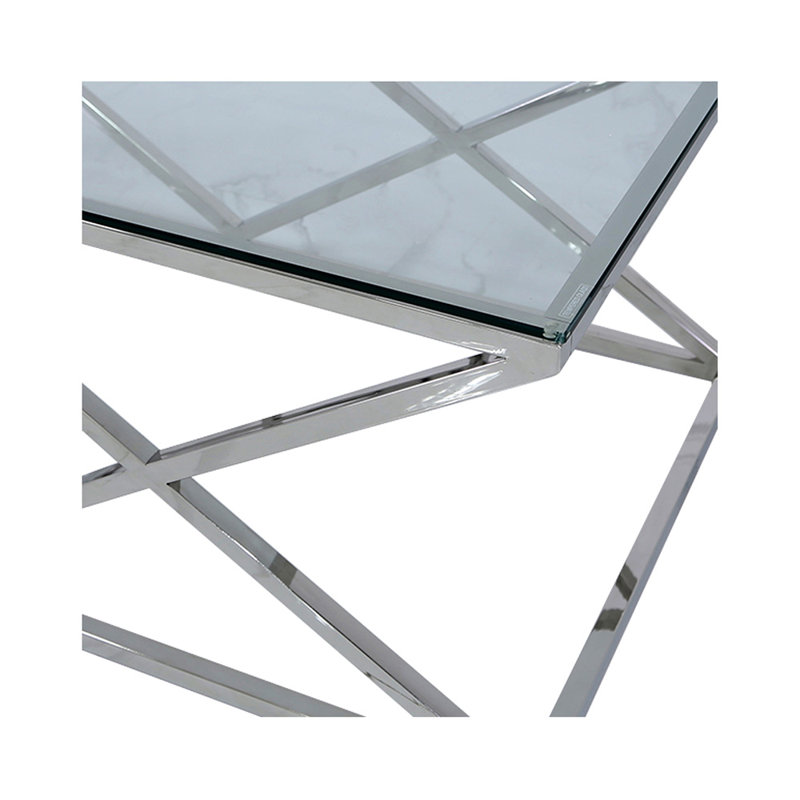 Adairsville Rectangular Coffee Table for Living Room Furniture, Clear Glass Top Centre Table, Silver