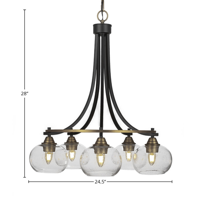 Michell 5 Light Downlight Chandelier Shown In Matte Black & Brass Finish With 7" Clear Bubble Glass