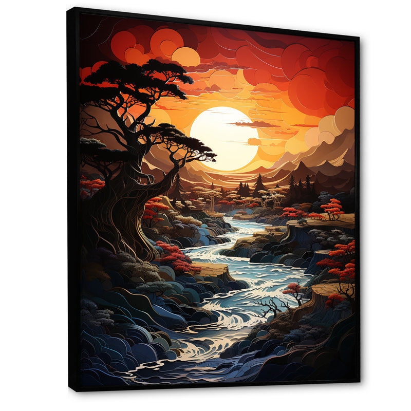 Tajana Sunset Dusks Embrace Papercut - impression, H 20 po x l 12 po x P 1 po, Cadre flottant noir