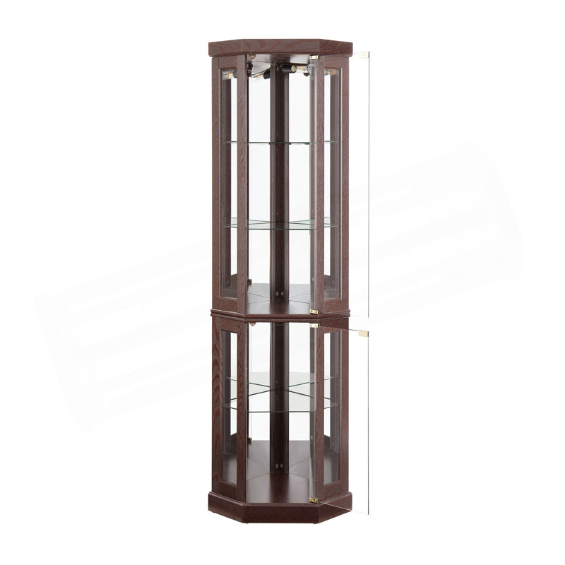 Lighted Corner Curio Cabinet - Display Case For Living Room, Antique Collectibles, Wine & Bar Glass Storage - Elegant Corner Design With Lights Included