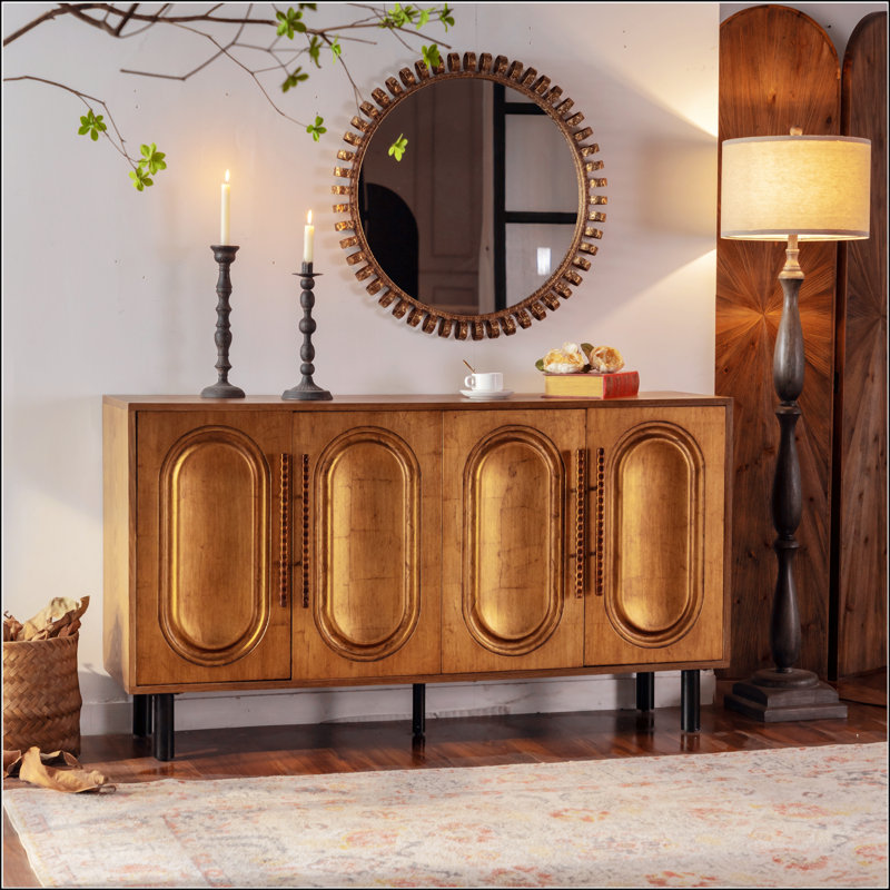 Buffet avec rangement spacieux, armoire de cuisine en bois avec tablette réglable, console sans poignée pour la salle à manger et le vestibule moderne