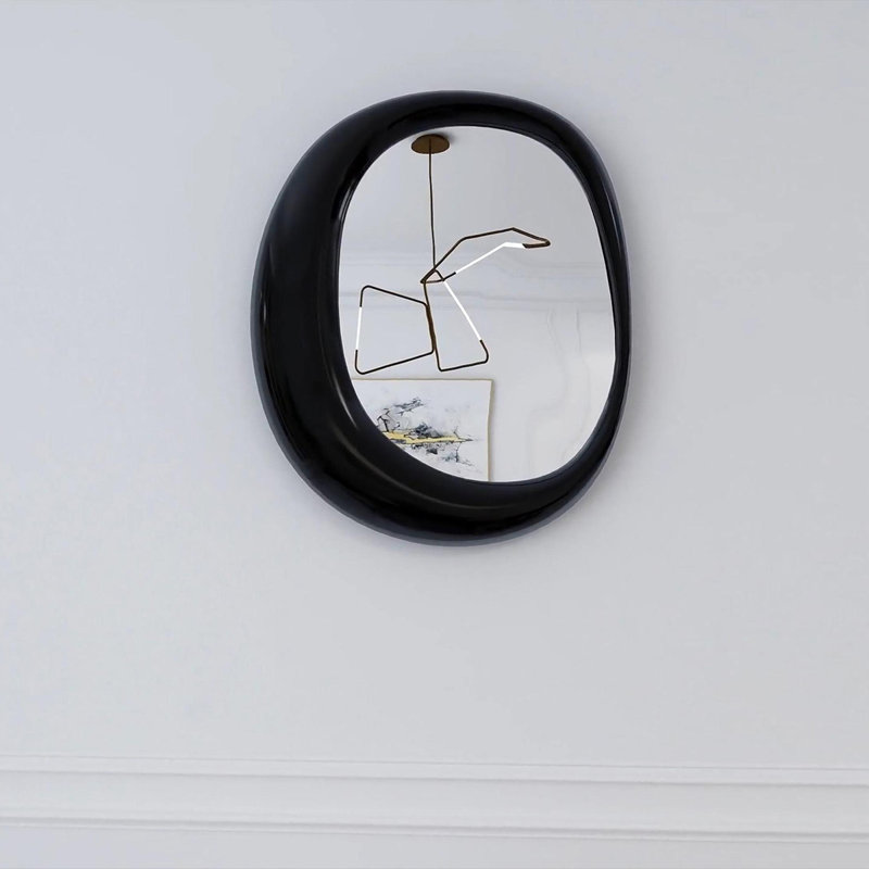 Miroir mural asymétrique en bois manufacturé, H 31,89 po x L 27,56 po, Noir