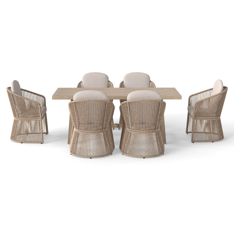 Rectangular Outdoor Dining Set With Cushions, Beige, Beige