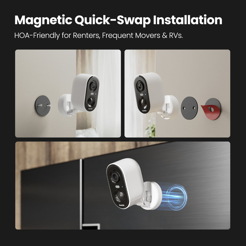 Caméra de sécurité solaire sans fil pour l'extérieur, installation magnétique à pile 2K avec détection de mouvement PIR intelligente, vision nocturne couleur, imperméable pour l'intérieur et l'extérieur