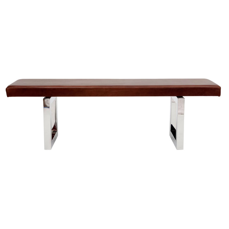 Gax Genuine Leather Upholstered Bench, 18" H x 72" W x 16" D, Burgundy, Stainless Steel