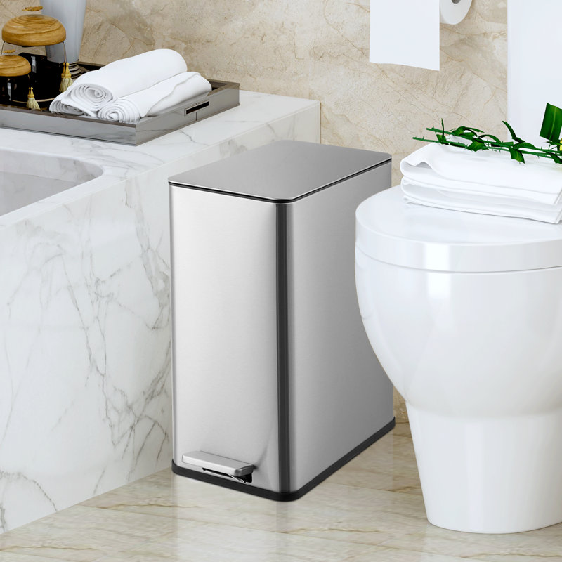15 L Kitchen Step Trash Can, 4 Gallon Narrow Stainless Steel Waste Bin with Soft-Close Lid, Rectangle Rubbish Bin with Removable Inner Bucket