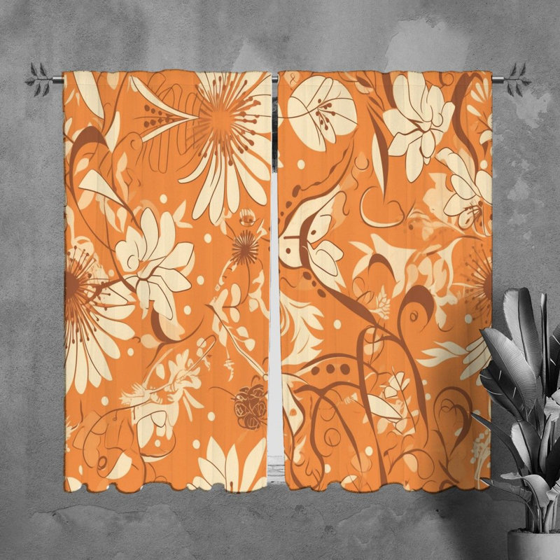 Motif de rideaux à motif floral orange - 6059, L 40 po x L 82 po