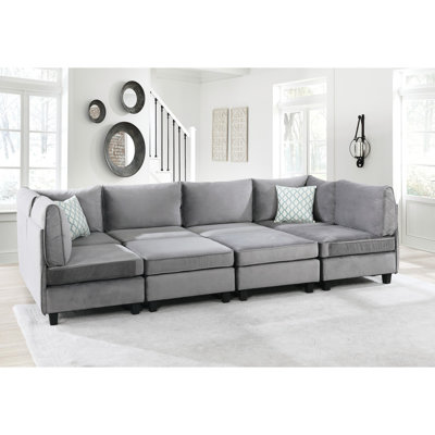 Canapé modulaire 8 pièces en velours gris, 120 po, avec 2 fauteuils d'angle, 4 repose-pieds sans accoudoirs, structure de siège rembourrée de mousse, rembourrage de mobilier de conception moderne, salon
