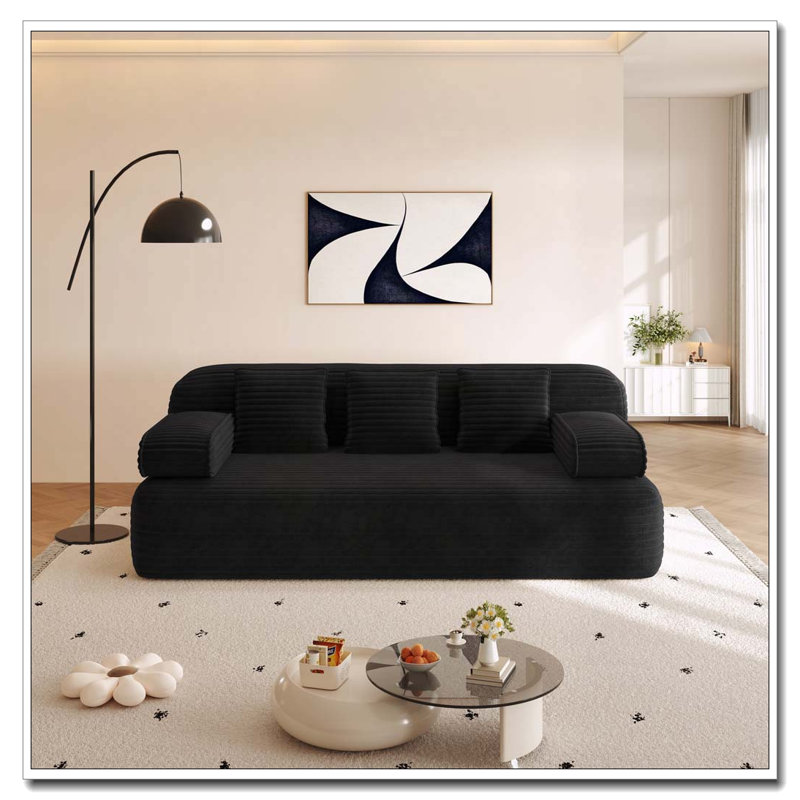 Canapé-lit sans cadre 78,7 po, convertible 2 en 1 avec 3 coussins, Noir