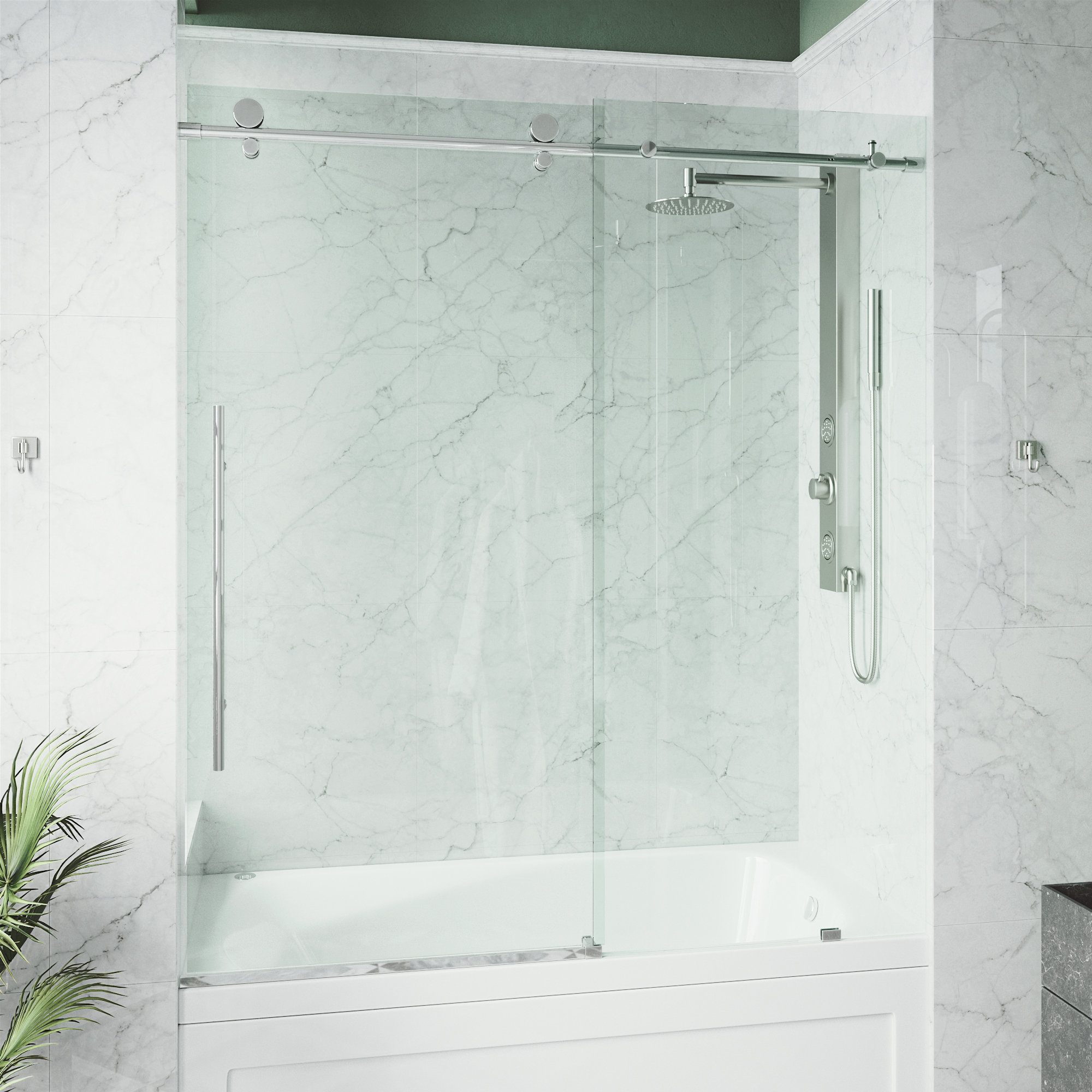 Elan E-Class 56-60" W x 66" H Sliding Frameless Tub Door with 3/8" Clear Glass, Chrome