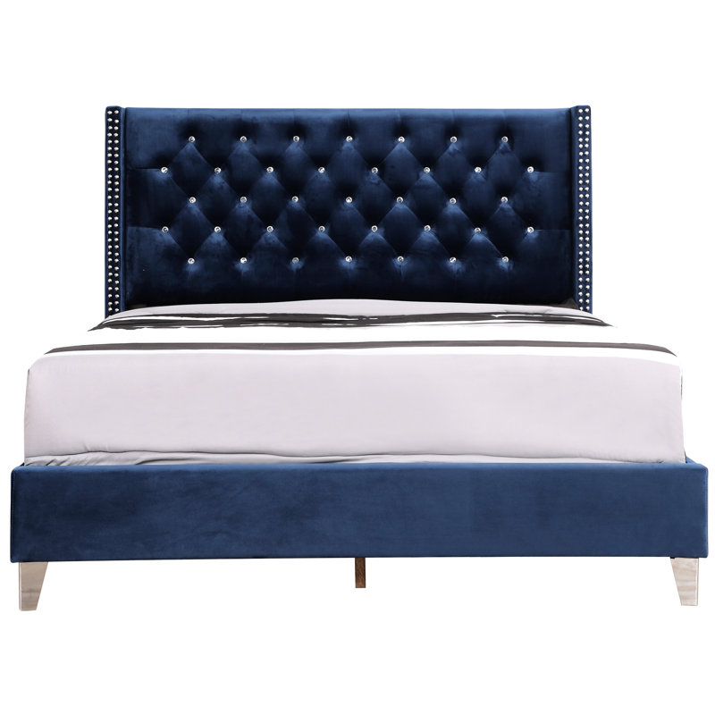 Lit tapissier spacieux bleu marine de 8 po de large Profondeur du colis