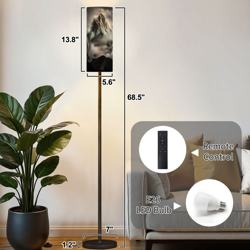 Lampe sur pied silhouette montagneuse tempérée à intensité variable avec télécommande et pédale abat-jour abat-jour grand poteau d'angle pour le salon, la chambre et le bureau