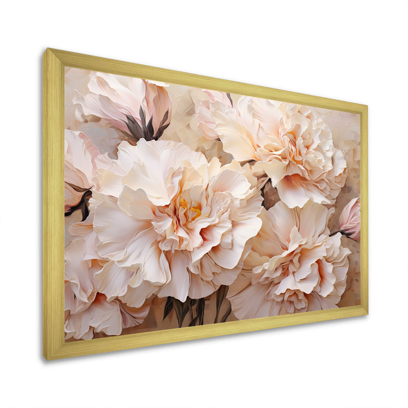 Arrangement d'œillets beige I sur toile, H 24 po x l 32 po x P 1 po, Cadre doré simple
