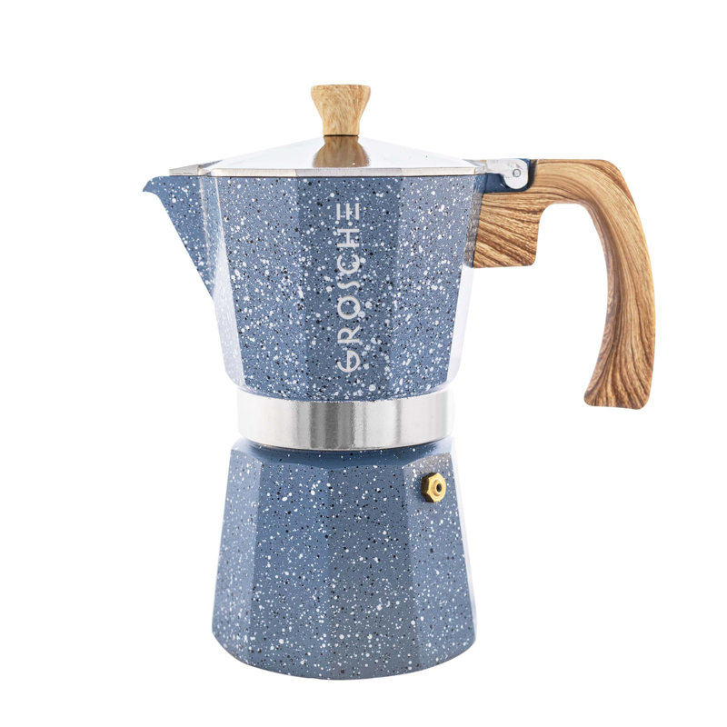 Grosche Milano Stone Stovetop Espresso Maker, Indigo Blue, 9 shots