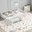 Classic white solid pine double shared platform floor bed with guardrails for compact shared bedrooms, minimalistic design