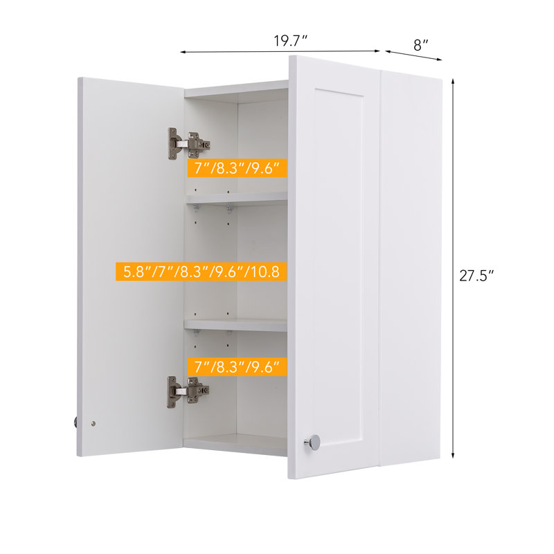 Bathroom Wall Mount Cabinet, 19 X 27in Medecine Cabinet Over Toliet Cabinetwith Adjustable Shelves, Hanging Storage Cabinet