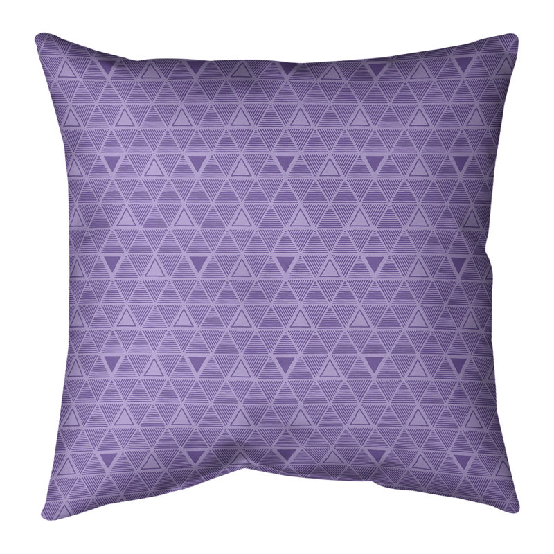 Coussin décoratif triangles dessinés à la main, H 18 po x l 18 po, Mauve pastel, Bourre en polyester