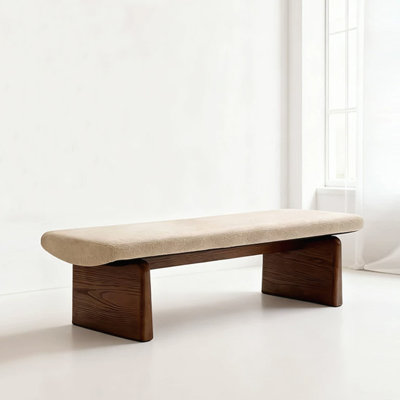 White Solid Wood Upholstered Bench