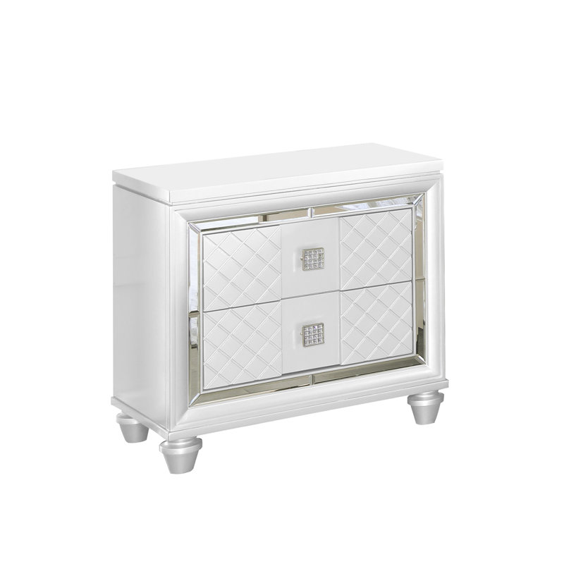 Table de chevet 2 tiroirs Mian, Blanc