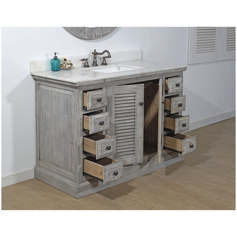 Ingber 48'' Single Bathroom Vanity with Stone Top, Arctic Pearl