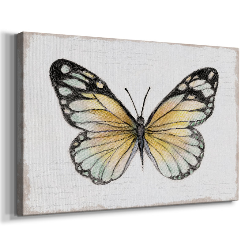«Vintage Flutter II», toile tendue avec châssis encadré, prête à être accrochée, H 25 po x l 49 po, Doré