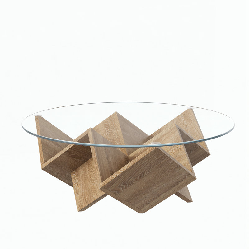 Table basse ronde avec plateau en verre The, Transparent / naturel