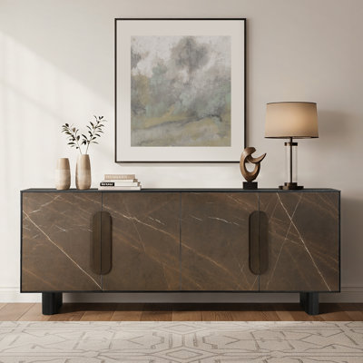 Zayden 79" Modern Black Ash  4-Door Sideboard with Ceramic Center and Adjustable Shelves