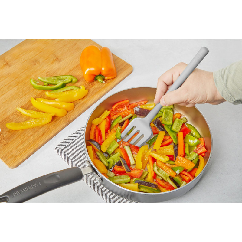 Tovolo Flex-Core Silicone Fork for Pasta Mixing and Spaghetti Twirling, Oyster Gray, Oyster Gray