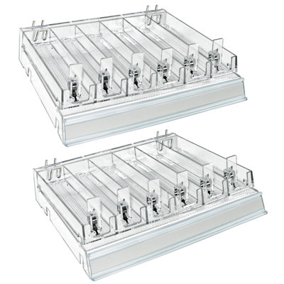 Plateau de rangement transparent à 6 compartiments avec poussoirs - 6 emplacements par plateau, paquet de 2