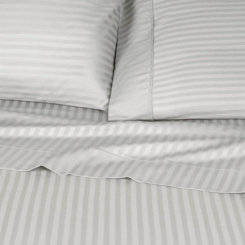 Kinvara 400 Thread Count Certified Egyptian Cotton Blend Stripe Sheet Set, California King, Platinum