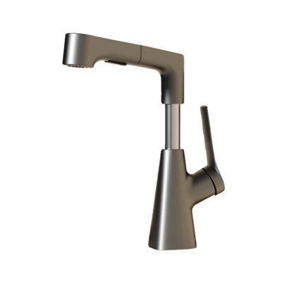 Black waterfall basin faucet, with dual hot and cold water controls for a gentle flow; a versatile and elegant countertop basin for the bathroom.