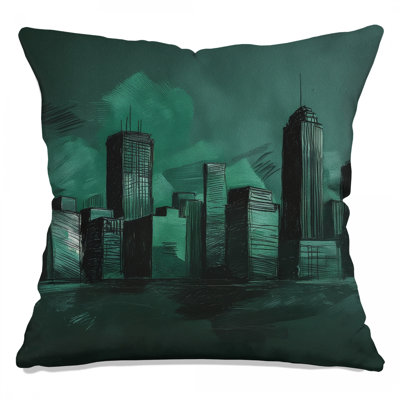 Green City Skyline Double Sided Throw Pillows
